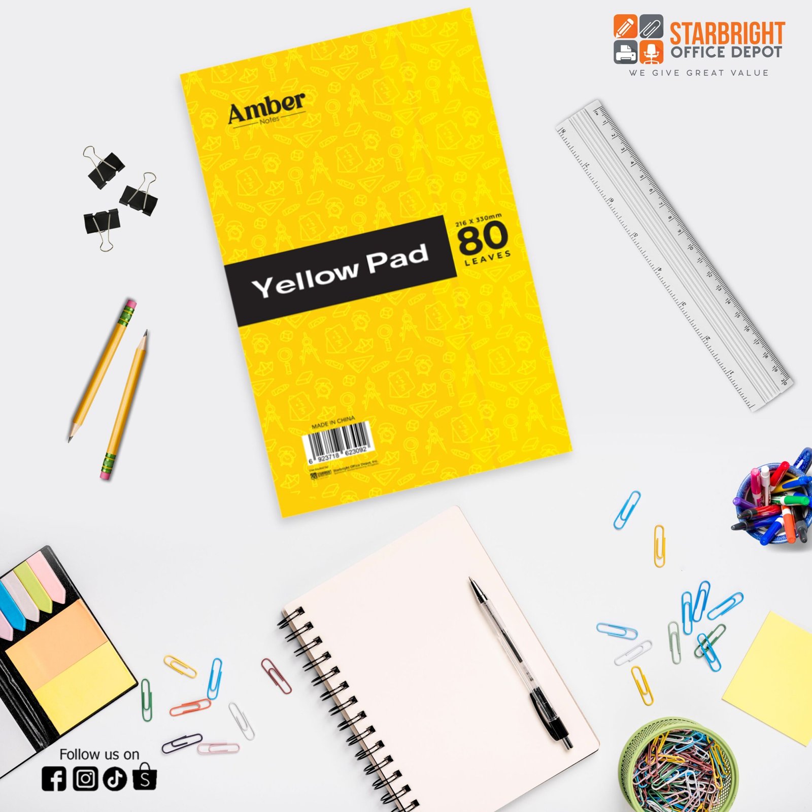 AMBER Yellow Pad 216mm x 330mm80s